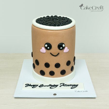 Bubble Tea Themed Birthday Cake with Cute Smile