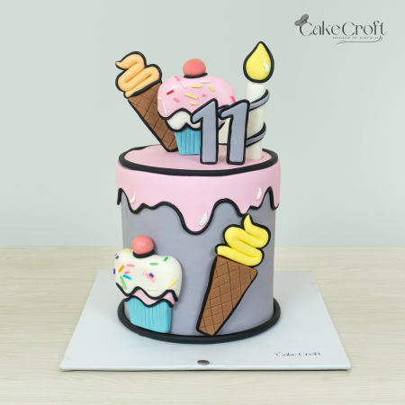 Fun Ice Cream and Cupcake-themed Birthday Cake