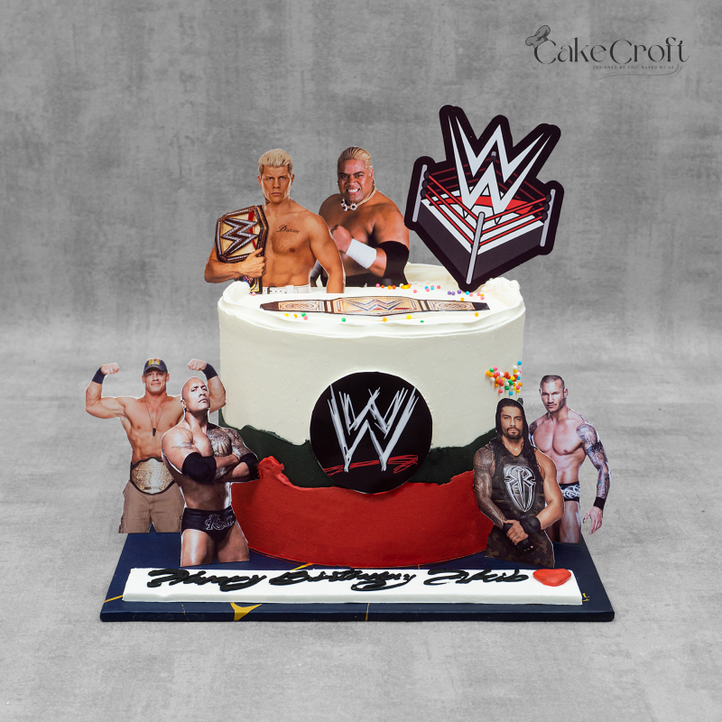 Power-packed WWE-themed cake for ultimate wrestling fans.