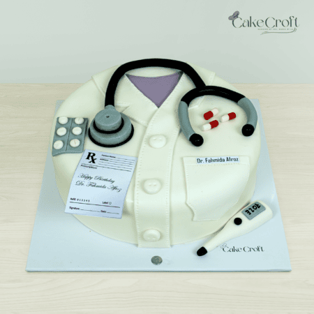 Doctor coat theme fondant cake with stethoscope and medical details in Dhaka