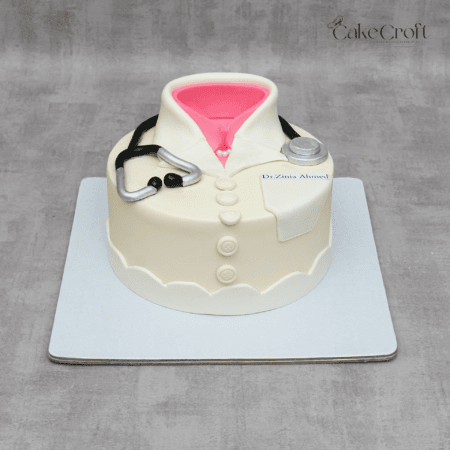 Female doctor white coat theme fondant cake with stethoscope in Dhaka
