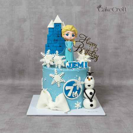 Frozen castle birthday cake with Elsa and Olaf for girl