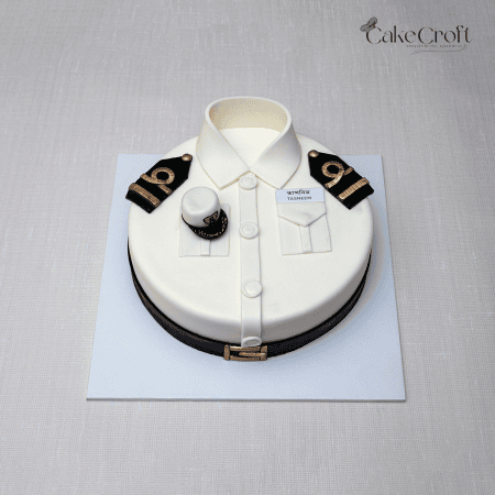 Bangladesh Navy Lieutenant white uniform theme cake with rank insignia and naval cap.