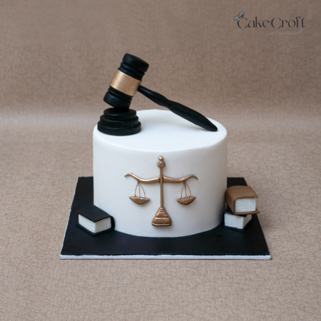 Lawyer theme fondant cake with gavel and scales of justice in Dhaka