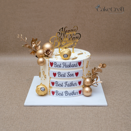 Luxury gold themed birthday cake with best husband father brother message