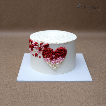 White romantic cake with red and pink buttercream heart design in Dhaka
