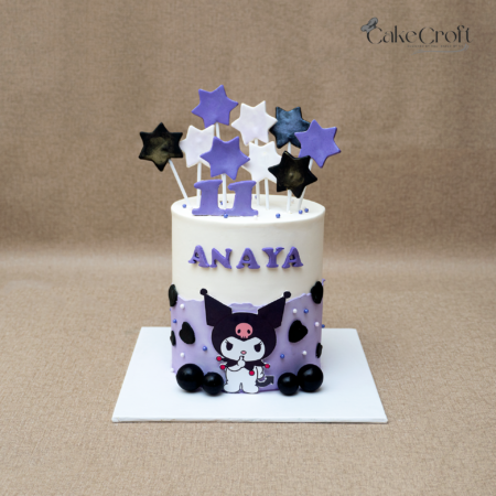 Kuromi character theme birthday cake with star toppers for kids in Dhaka
